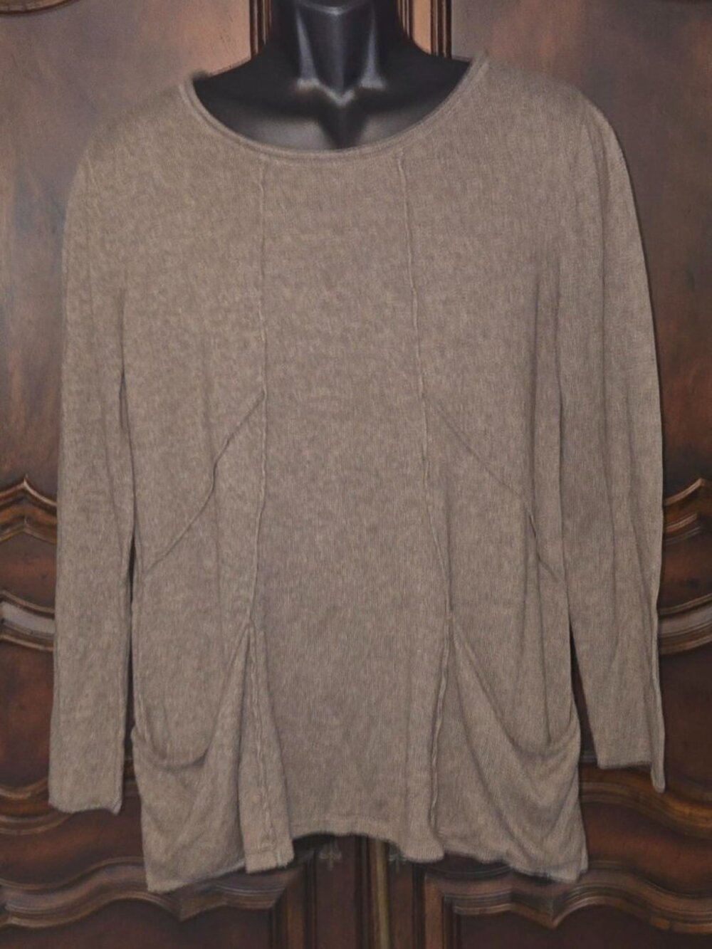August Silk Long Sleeve Women's Top Size XL Taupe